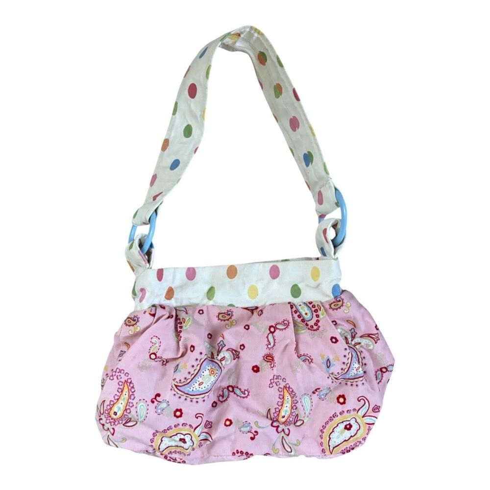 POMME Kids Girls Womens Pink Paisley Polka Dot Canvas Shoulder Bag Purse